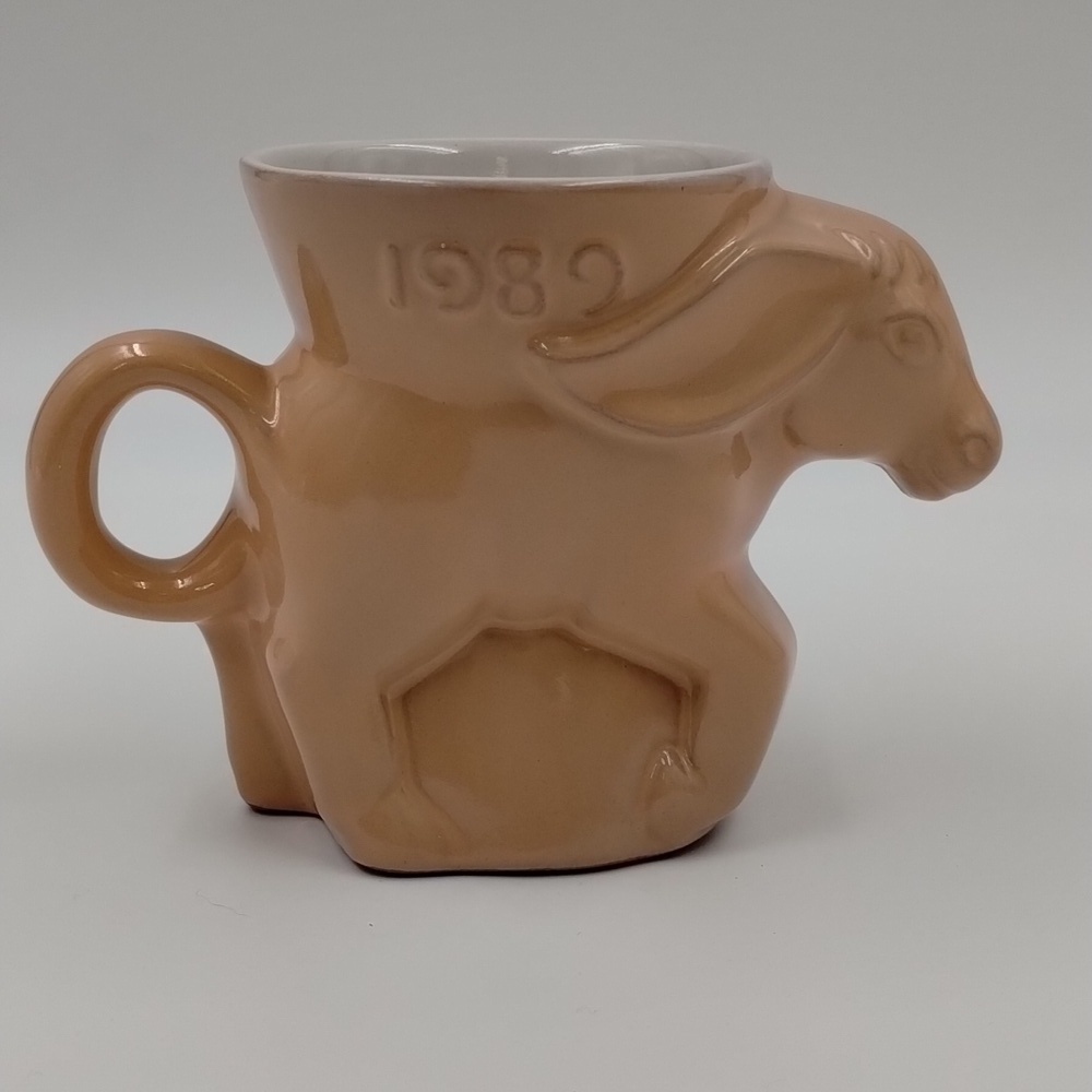 Frankoma 1989 DEM donkey mug peach color vintage